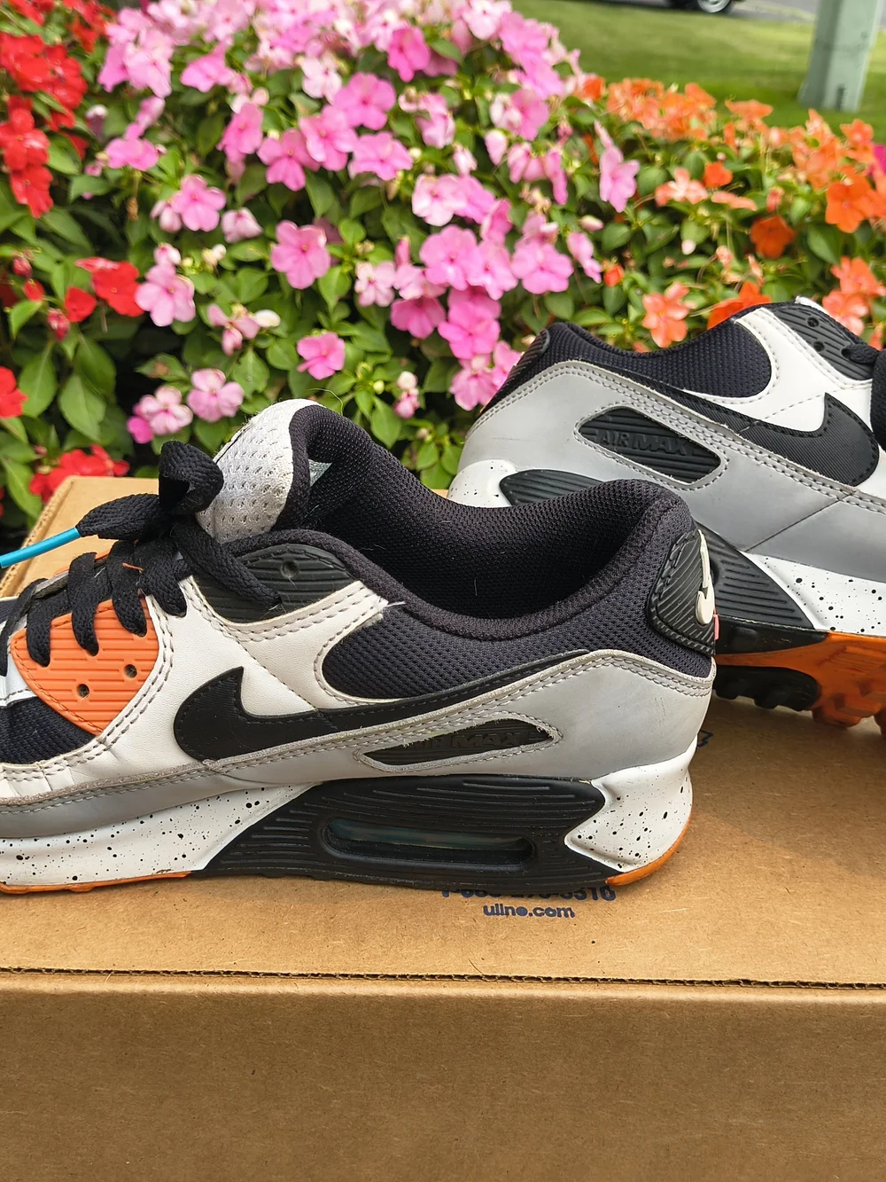 Nike Air Max 90 Black White Orange Accent Sneakers